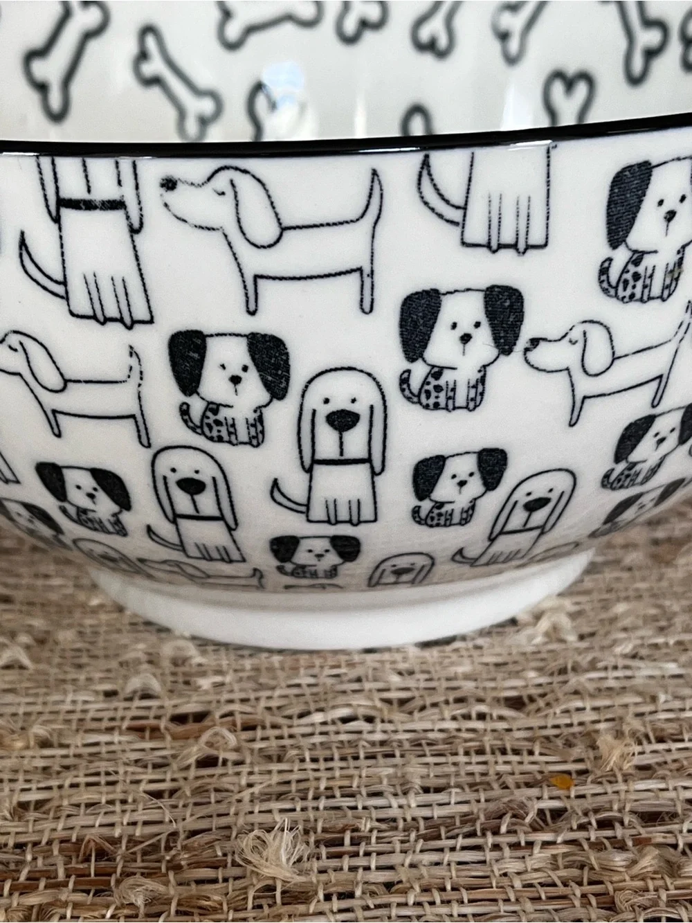 Dog Pattern Ceramic Pet Bowl - White and Black Prima Design 3 x 7”